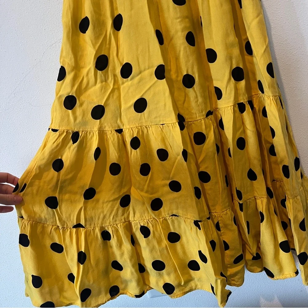 Ann Taylor Yellow and Black Polka Dot Maxi Dress Tiered Skirt Buttons Size 12 - Picture 9 of 9